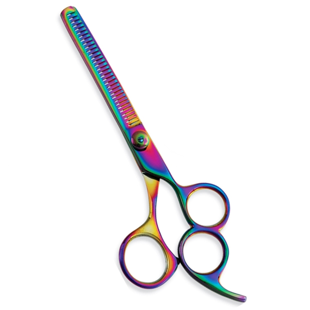 Thinning Scissor. Double Blade Teeth. Plastic Handle. Satin Finish.