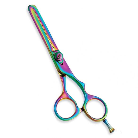 Thinning Scissor. Double Blade Teeth. Plastic Handle. Satin Finish.