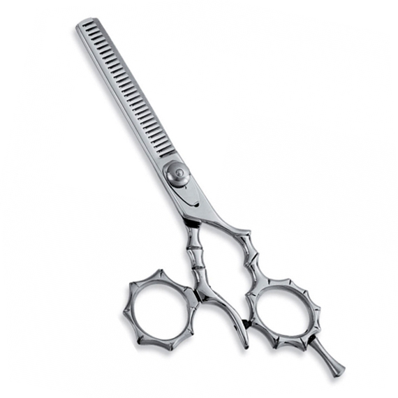 Thinning Scissor. Double Blade Teeth. Plastic Handle. Satin Finish.